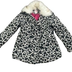 Cat & Jack Girls Black and White Leopard Print Coat with Faux Fur Collar